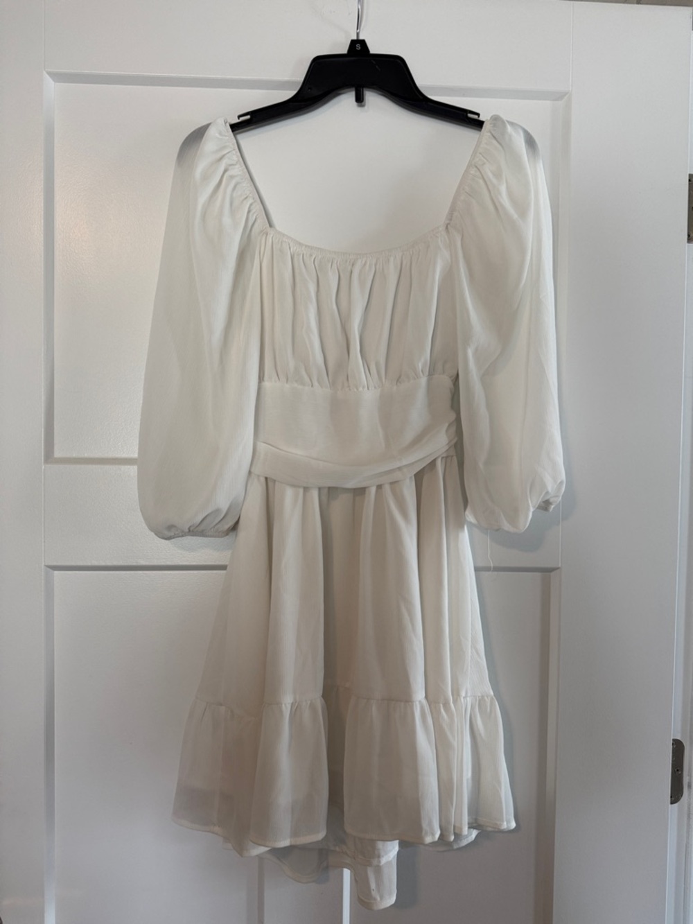 Women’s White Mini Dress with Puff Sleeves